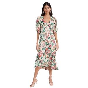 MISA Los Angeles- Jamila Floral V-Neck Puff Sleeve Dress Size Small